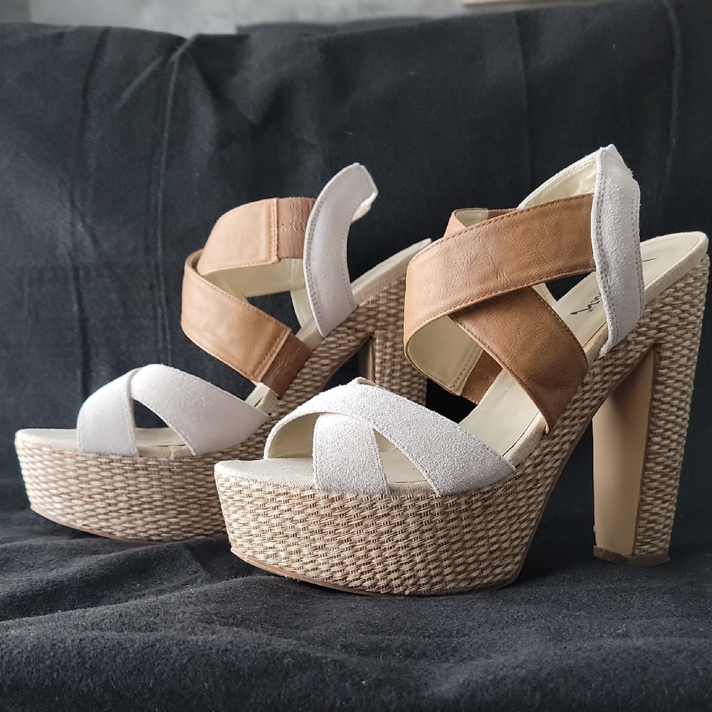Tan and Cream Platform Heels